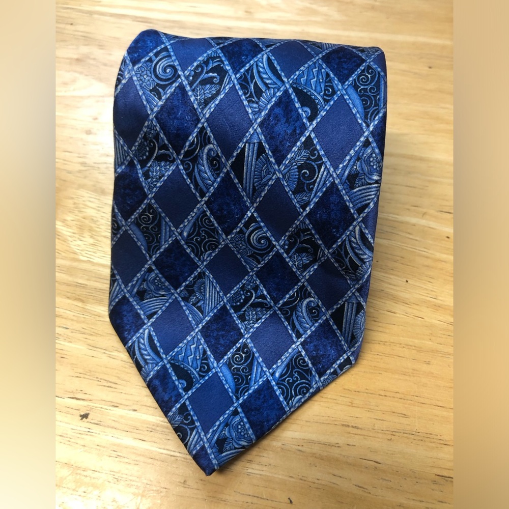 Lanvin Navy and Royal Blue Geometric Tie